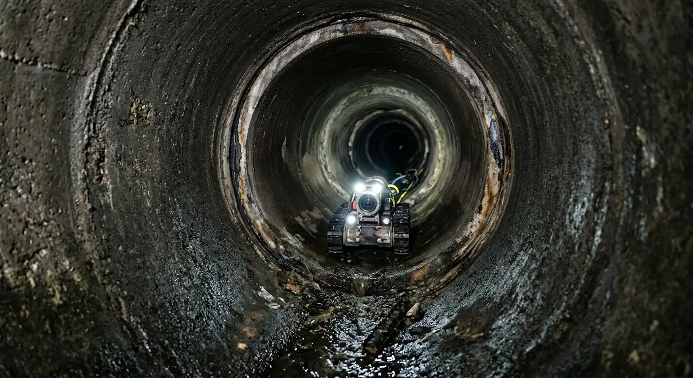 Robotic sewer camera inspecting pipe interior for Drain Snake Service in West Falls Church